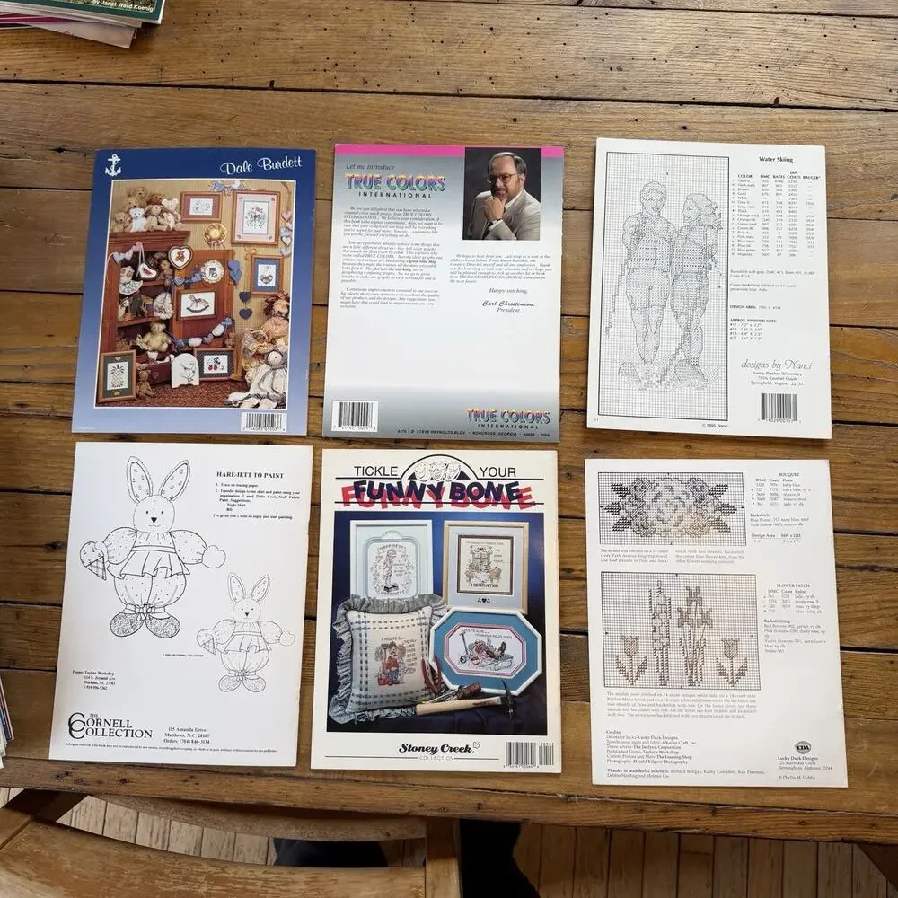 Vintage Cross Stitch Pattern Lot Anchor Stoney Creek Leisure Time Cornell 6 Pc